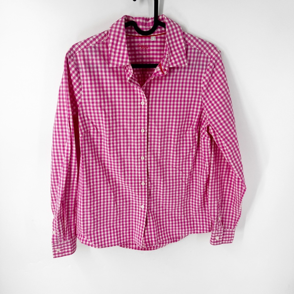 Boden The Classic Shirt Pink White Gingham Cotton Button Down WA784 Womens US 4R